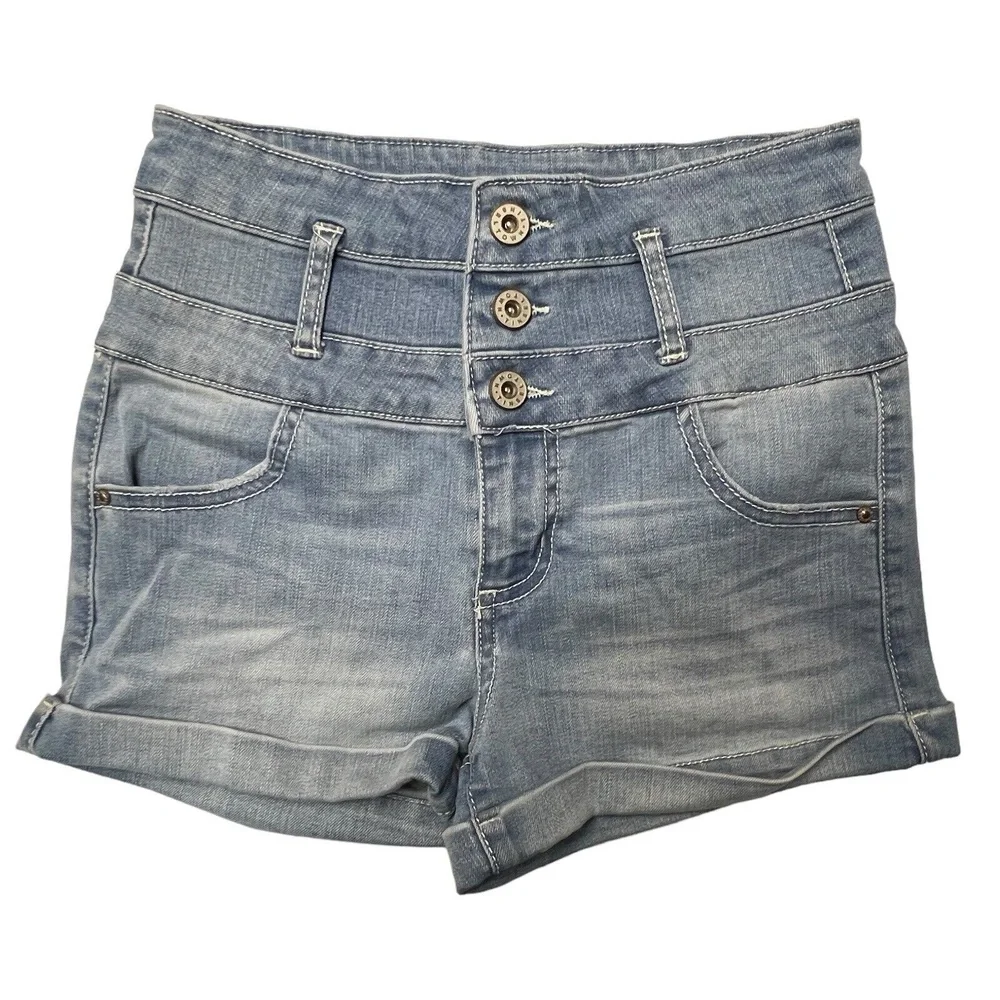 Tinseltown Light Blue Denim Jean Cuffed  Shorts Juniors Size‎ 1 Stretch Buttons